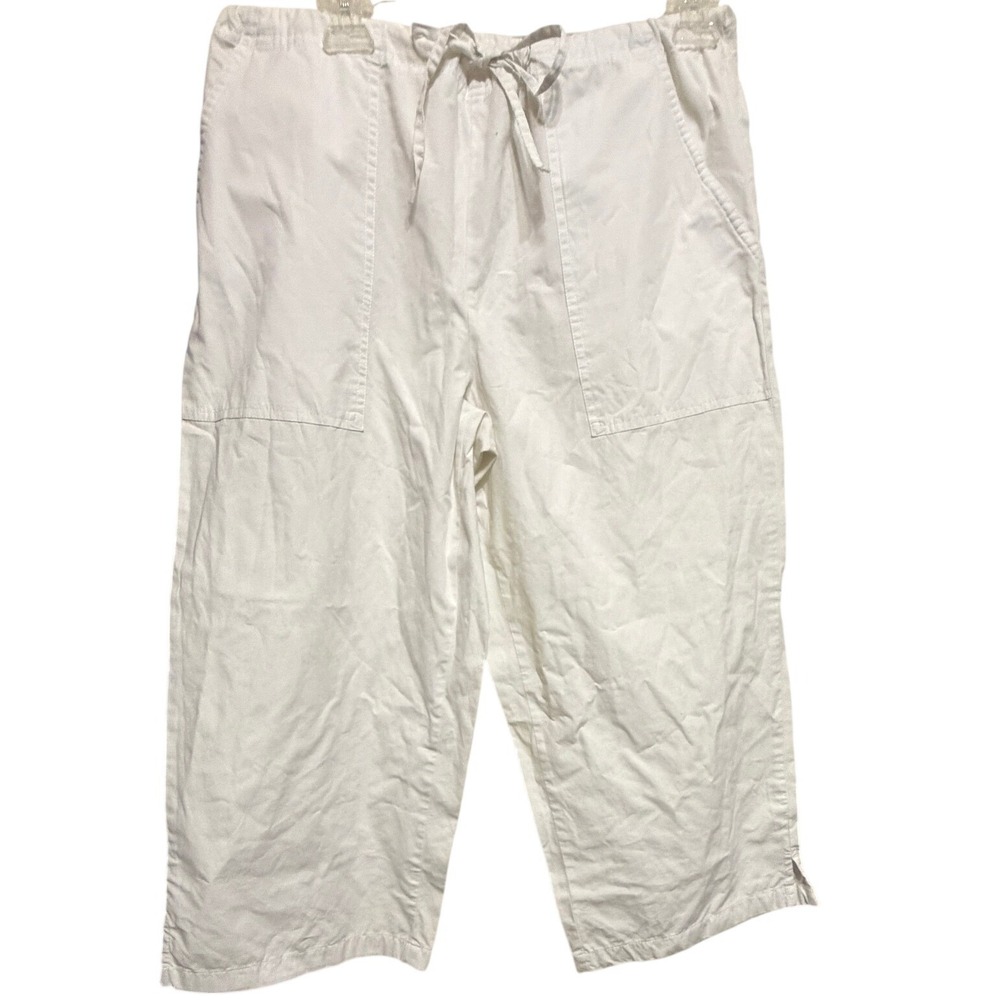 Cherokee Brand Womens White 100% Cotton Drawstring Elastic Waist Cropped Pants M